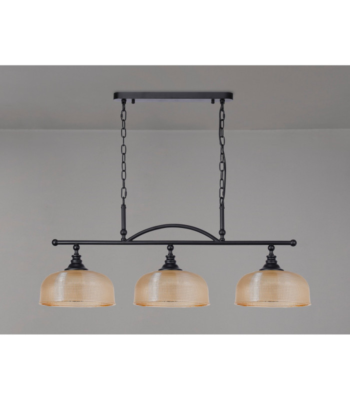 DeRuyter Semi Flush/Pendant Bar 3 Light Adjustable E27 Satin Black/Amber Glass-10