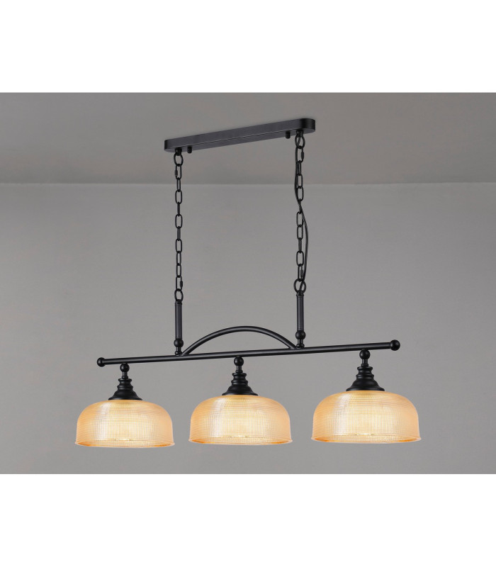 DeRuyter Semi Flush/Pendant Bar 3 Light Adjustable E27 Satin Black/Amber Glass-11