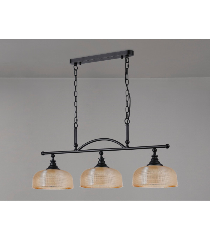 DeRuyter Semi Flush/Pendant Bar 3 Light Adjustable E27 Satin Black/Amber Glass-12