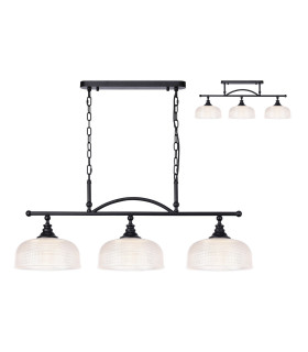 DeRuyter Semi Flush/Pendant Bar 3 Light Adjustable E27 Satin Black/Clear Glass-1