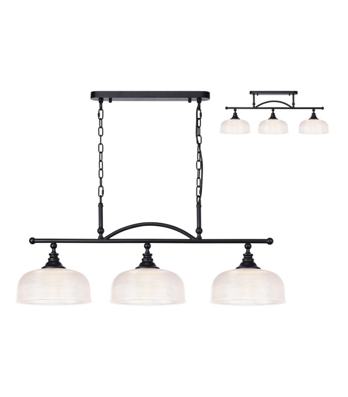 DeRuyter Semi Flush/Pendant Bar 3 Light Adjustable E27 Satin Black/Clear Glass-1
