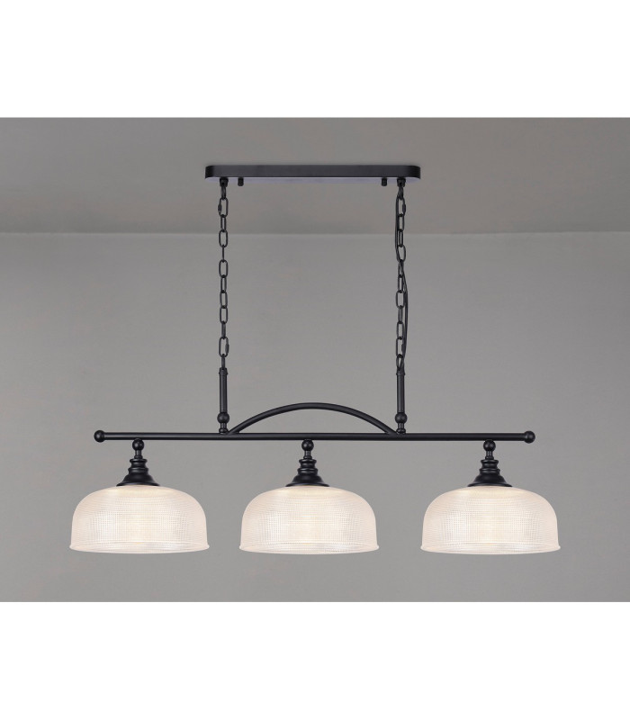 DeRuyter Semi Flush/Pendant Bar 3 Light Adjustable E27 Satin Black/Clear Glass-3