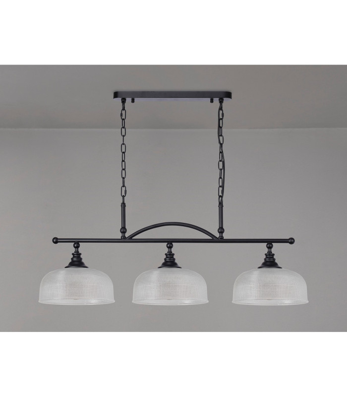 DeRuyter Semi Flush/Pendant Bar 3 Light Adjustable E27 Satin Black/Clear Glass-10