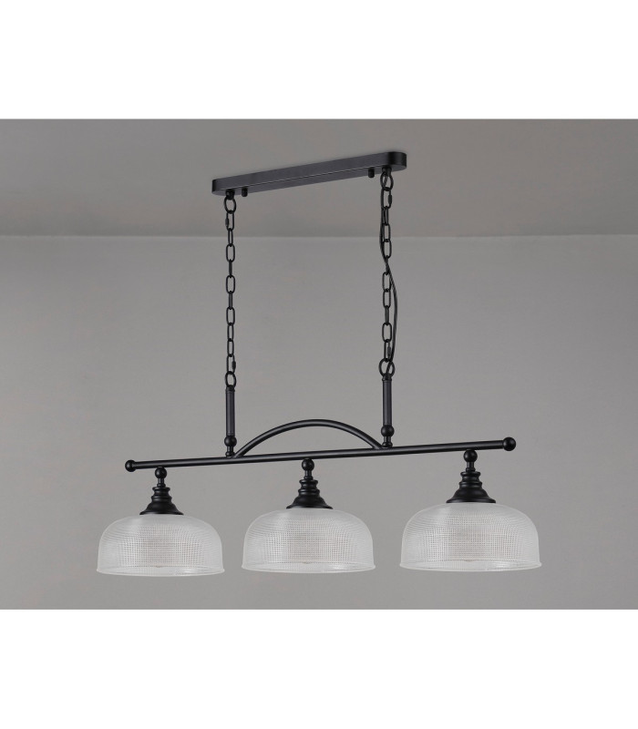 DeRuyter Semi Flush/Pendant Bar 3 Light Adjustable E27 Satin Black/Clear Glass-12