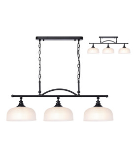 DeRuyter Semi Flush/Pendant Bar 3 Light Adjustable E27 Satin Black/Frosted Glass-1