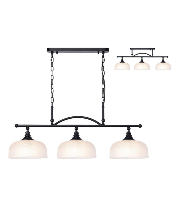 DeRuyter Semi Flush/Pendant Bar 3 Light Adjustable E27 Satin Black/Frosted Glass-1