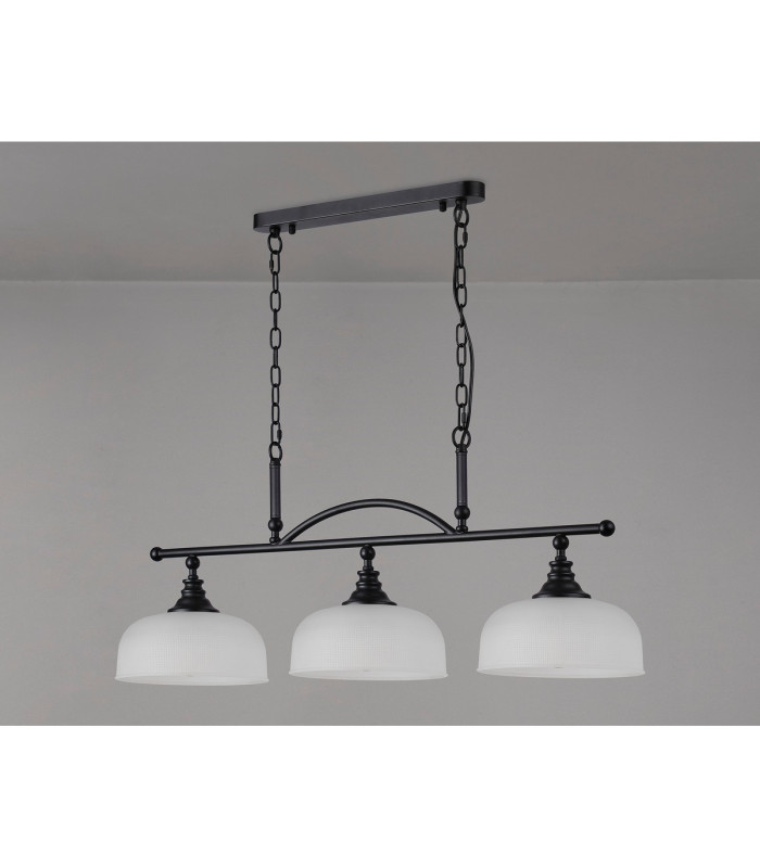 DeRuyter Semi Flush/Pendant Bar 3 Light Adjustable E27 Satin Black/Frosted Glass-12
