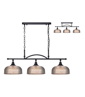 DeRuyter Semi Flush/Pendant Bar 3 Light Adjustable E27 Satin Black/Smoke Glass-1