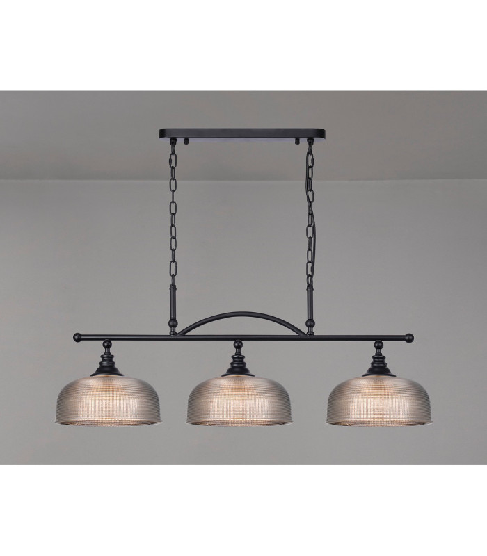 DeRuyter Semi Flush/Pendant Bar 3 Light Adjustable E27 Satin Black/Smoke Glass-3
