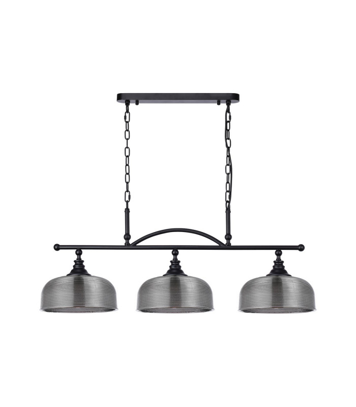 DeRuyter Semi Flush/Pendant Bar 3 Light Adjustable E27 Satin Black/Smoke Glass-4