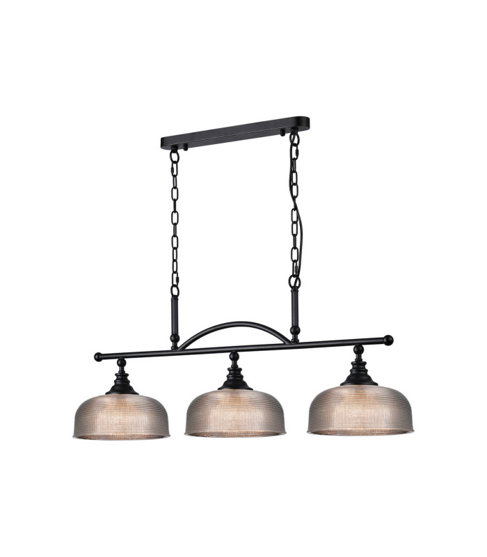 DeRuyter Semi Flush/Pendant Bar 3 Light Adjustable E27 Satin Black/Smoke Glass-5