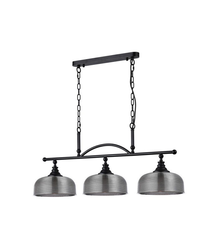 DeRuyter Semi Flush/Pendant Bar 3 Light Adjustable E27 Satin Black/Smoke Glass-9