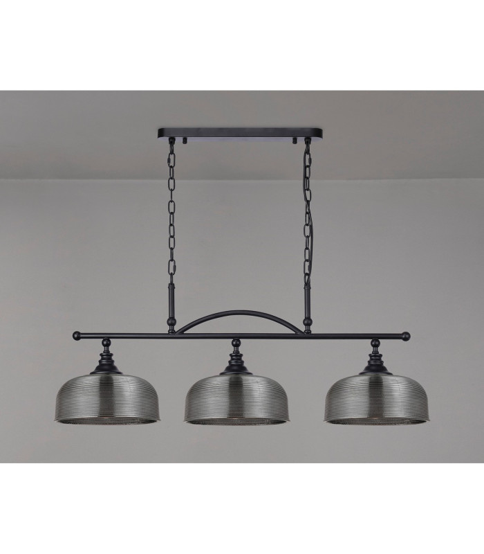 DeRuyter Semi Flush/Pendant Bar 3 Light Adjustable E27 Satin Black/Smoke Glass-10