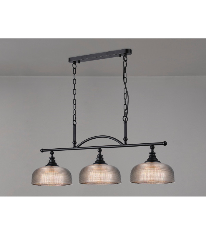 DeRuyter Semi Flush/Pendant Bar 3 Light Adjustable E27 Satin Black/Smoke Glass-11