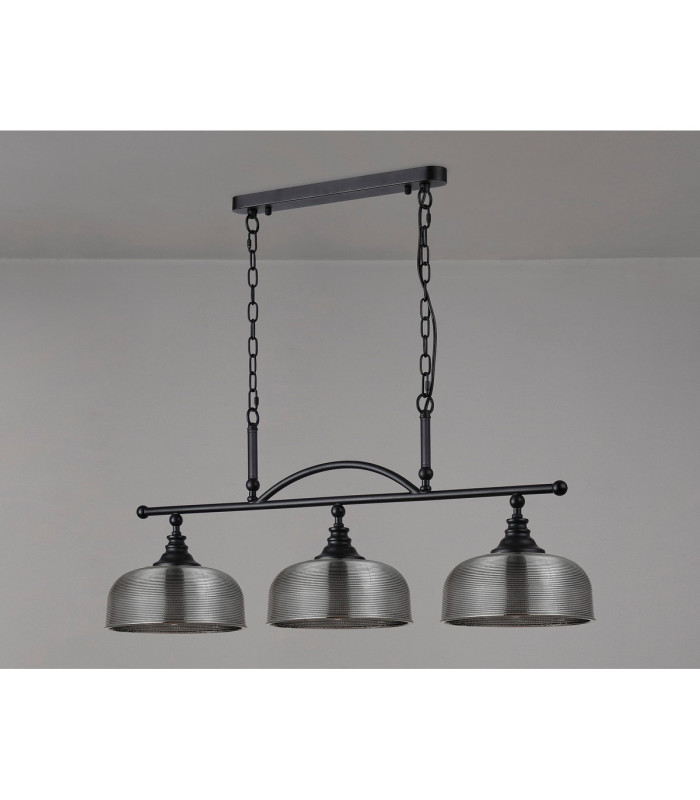 DeRuyter Semi Flush/Pendant Bar 3 Light Adjustable E27 Satin Black/Smoke Glass-12