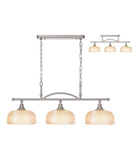 DeRuyter Semi Flush/Pendant Bar 3 Light Adjustable E27 Satin Nickel/Amber Glass-1