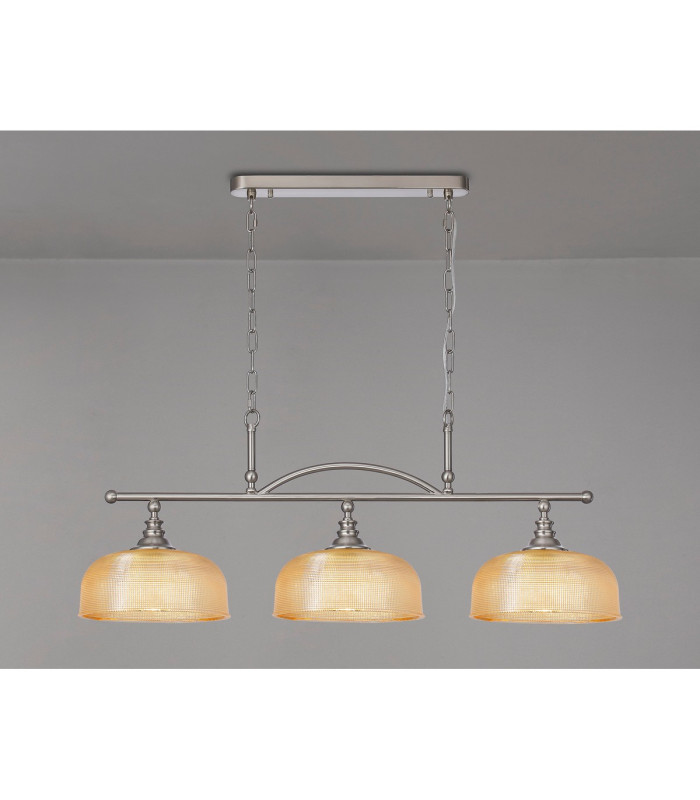 DeRuyter Semi Flush/Pendant Bar 3 Light Adjustable E27 Satin Nickel/Amber Glass-3