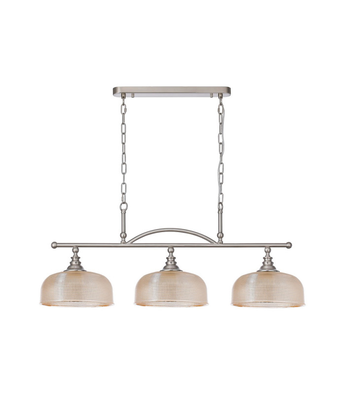DeRuyter Semi Flush/Pendant Bar 3 Light Adjustable E27 Satin Nickel/Amber Glass-4