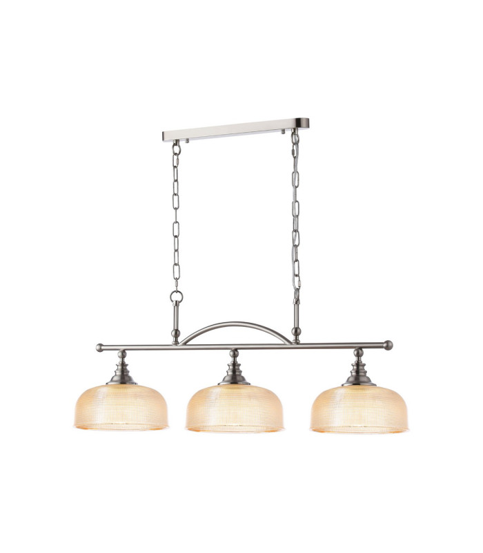 DeRuyter Semi Flush/Pendant Bar 3 Light Adjustable E27 Satin Nickel/Amber Glass-5