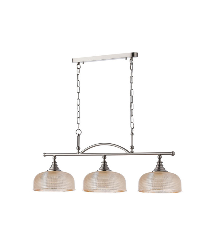 DeRuyter Semi Flush/Pendant Bar 3 Light Adjustable E27 Satin Nickel/Amber Glass-9
