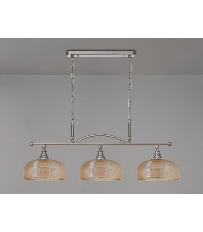 DeRuyter Semi Flush/Pendant Bar 3 Light Adjustable E27 Satin Nickel/Amber Glass-10