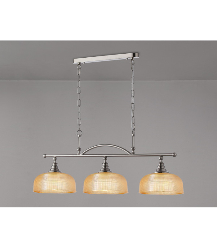 DeRuyter Semi Flush/Pendant Bar 3 Light Adjustable E27 Satin Nickel/Amber Glass-11