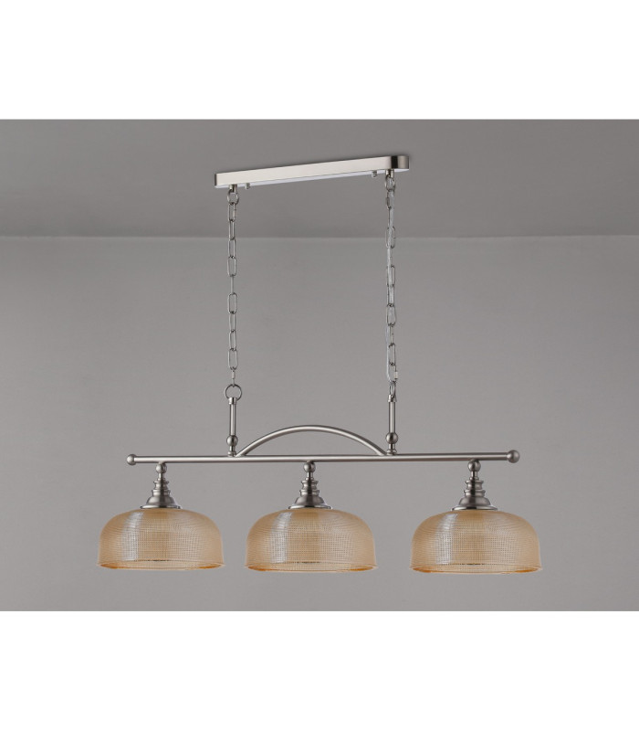 DeRuyter Semi Flush/Pendant Bar 3 Light Adjustable E27 Satin Nickel/Amber Glass-12