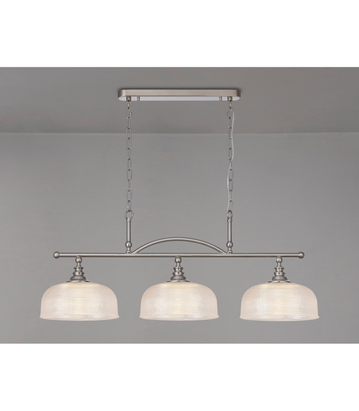 DeRuyter Semi Flush/Pendant Bar 3 Light Adjustable E27 Satin Nickel/Clear Glass-3