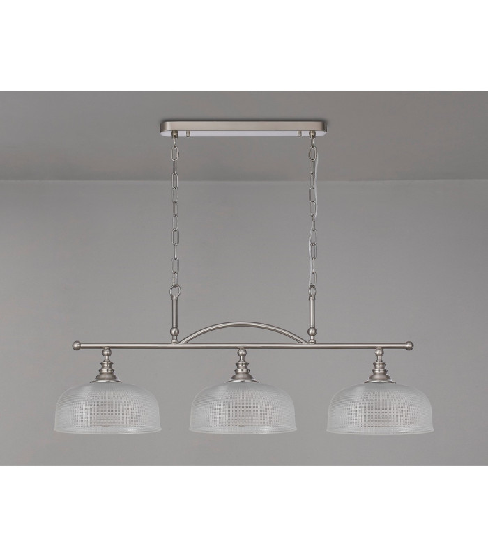 DeRuyter Semi Flush/Pendant Bar 3 Light Adjustable E27 Satin Nickel/Clear Glass-10