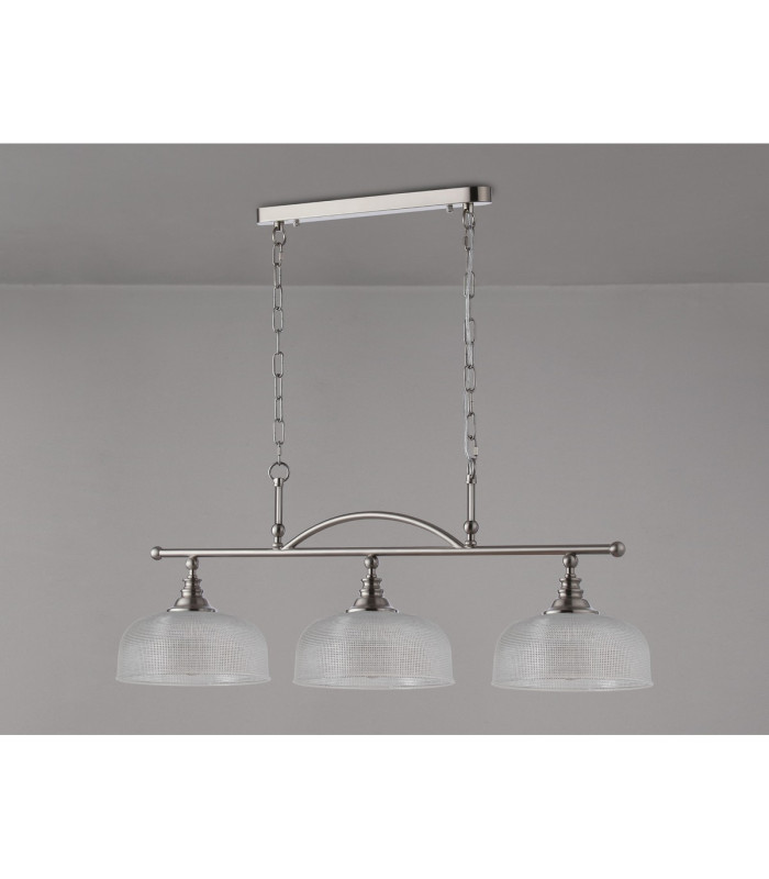DeRuyter Semi Flush/Pendant Bar 3 Light Adjustable E27 Satin Nickel/Clear Glass-12