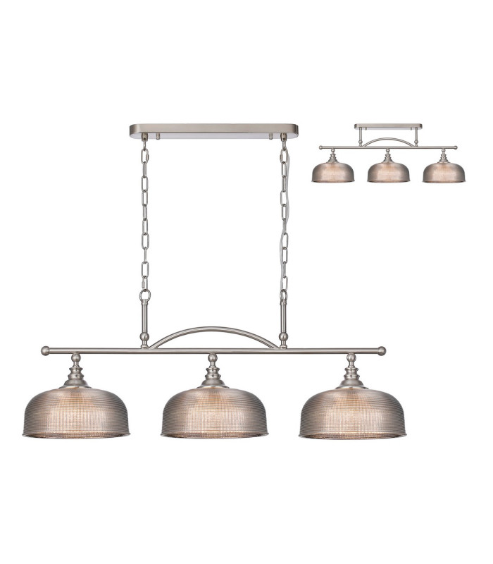 DeRuyter Semi Flush/Pendant Bar 3 Light Adjustable E27 Satin Nickel/Smoke Glass-1