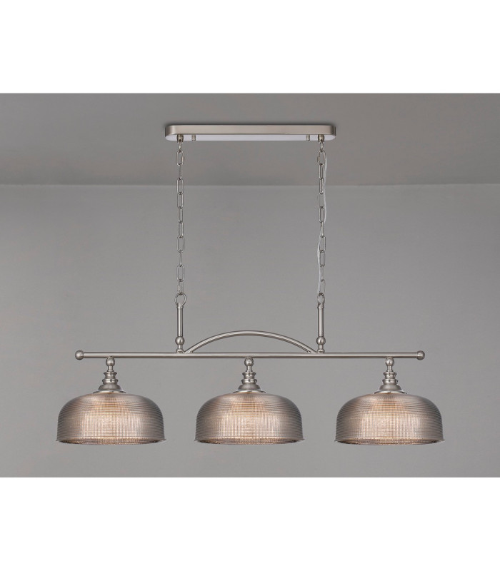DeRuyter Semi Flush/Pendant Bar 3 Light Adjustable E27 Satin Nickel/Smoke Glass-3