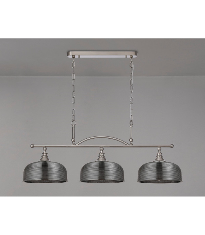 DeRuyter Semi Flush/Pendant Bar 3 Light Adjustable E27 Satin Nickel/Smoke Glass-10