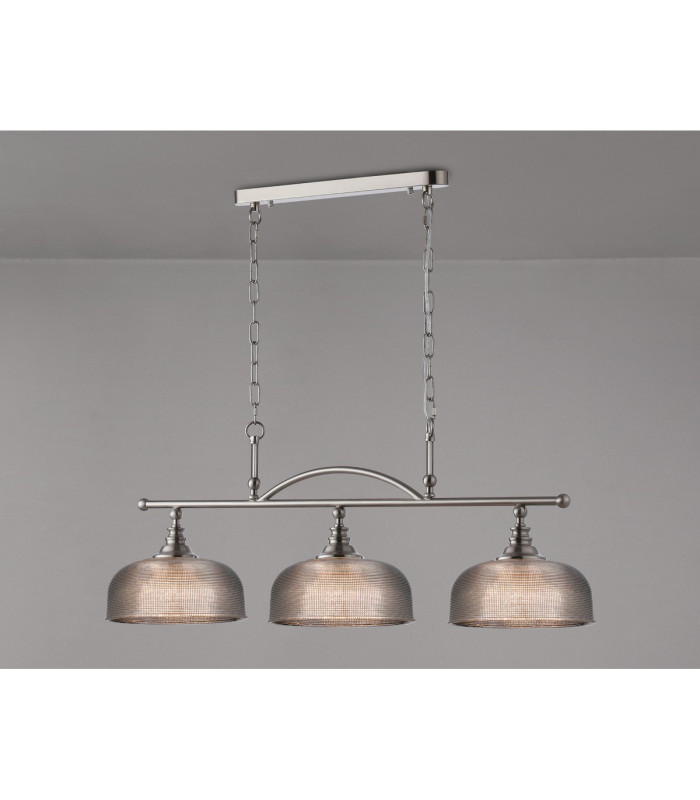 DeRuyter Semi Flush/Pendant Bar 3 Light Adjustable E27 Satin Nickel/Smoke Glass-11