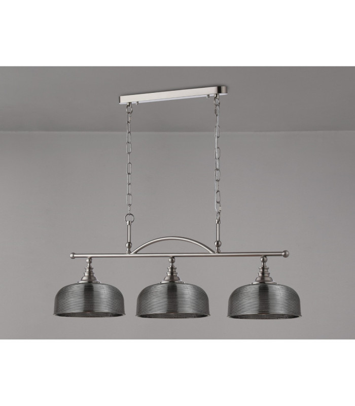 DeRuyter Semi Flush/Pendant Bar 3 Light Adjustable E27 Satin Nickel/Smoke Glass-12