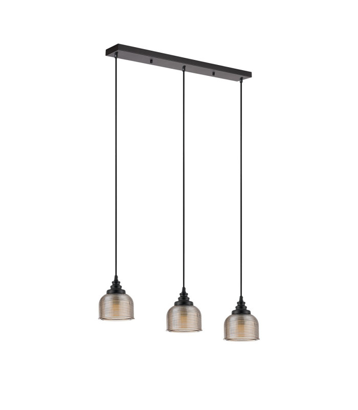 DeRuyter 3 Light Linear Pendant E27 Satin Black/Prismatic Dome Glass Amber-4