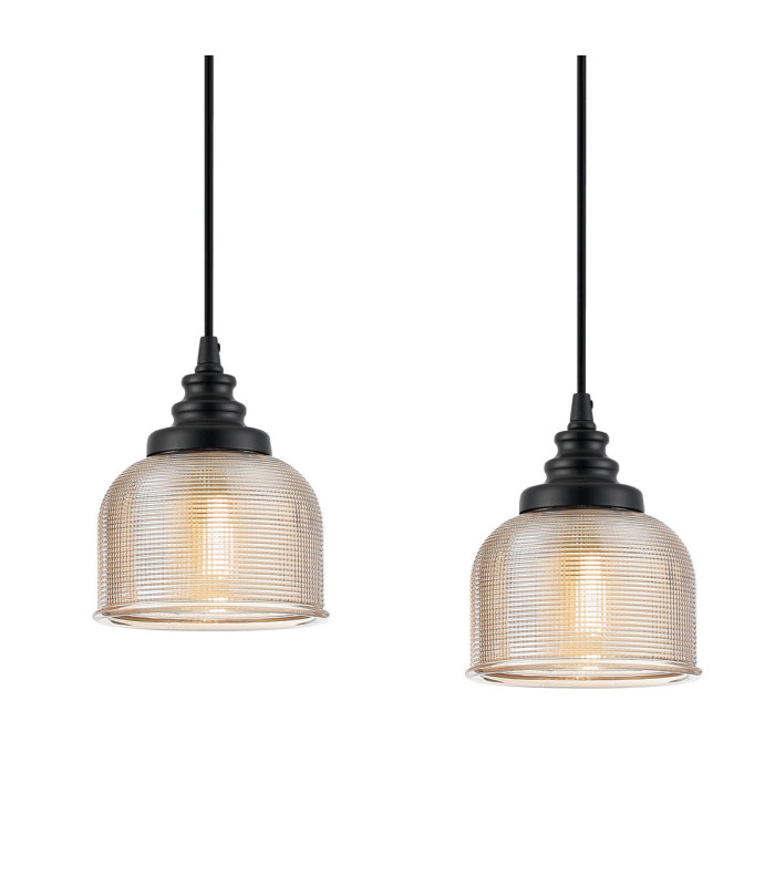 DeRuyter 3 Light Linear Pendant E27 Satin Black/Prismatic Dome Glass Amber-7