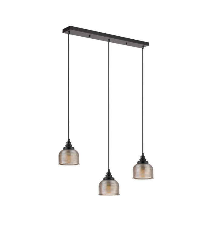 DeRuyter 3 Light Linear Pendant E27 Satin Black/Prismatic Dome Glass Amber-8
