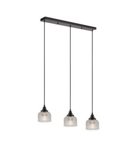 DeRuyter 3 Light Linear Pendant E27 Satin Black/Prismatic Dome Glass Clear-1