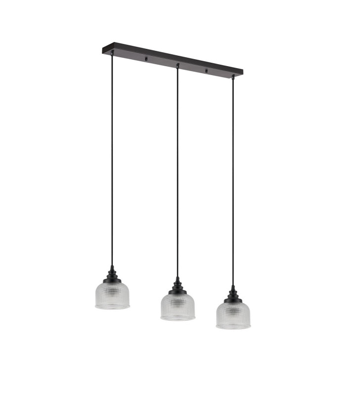 DeRuyter 3 Light Linear Pendant E27 Satin Black/Prismatic Dome Glass Clear-4