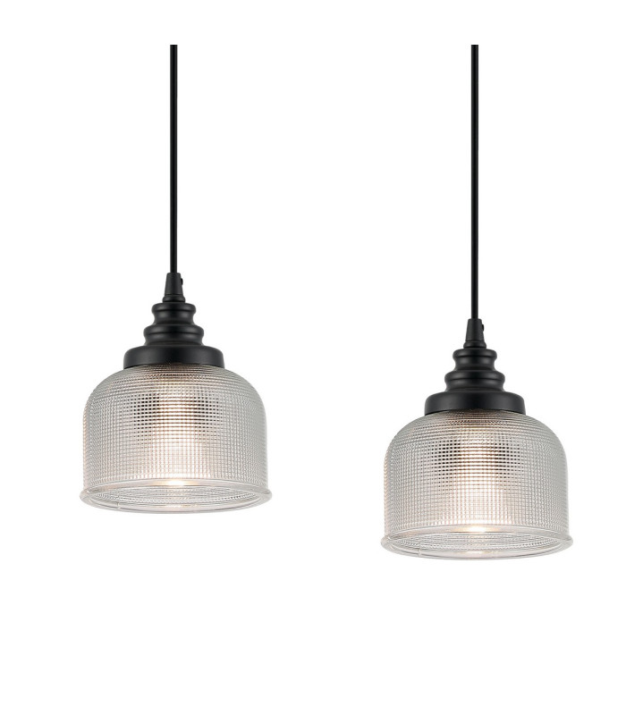 DeRuyter 3 Light Linear Pendant E27 Satin Black/Prismatic Dome Glass Clear-7