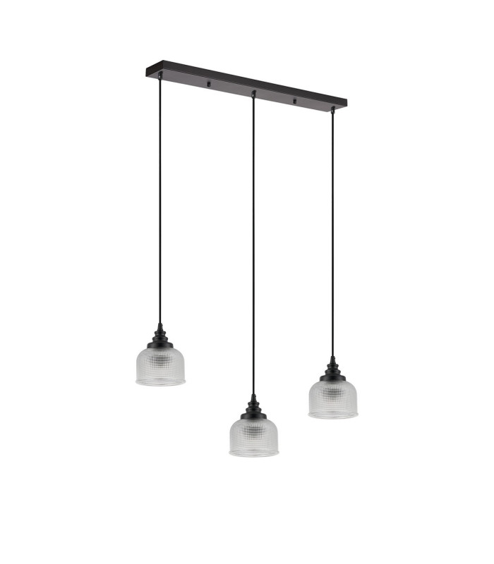 DeRuyter 3 Light Linear Pendant E27 Satin Black/Prismatic Dome Glass Clear-8