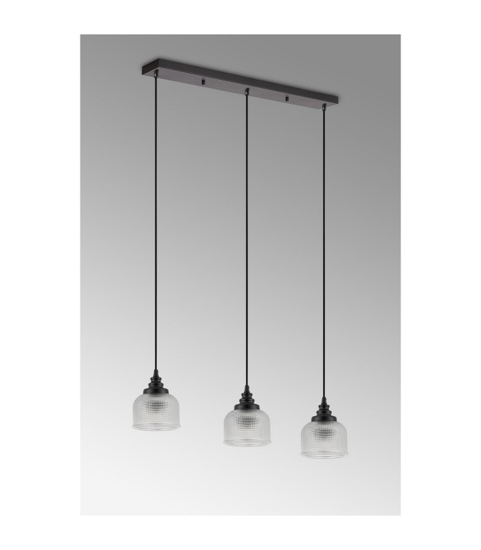 DeRuyter 3 Light Linear Pendant E27 Satin Black/Prismatic Dome Glass Clear-9