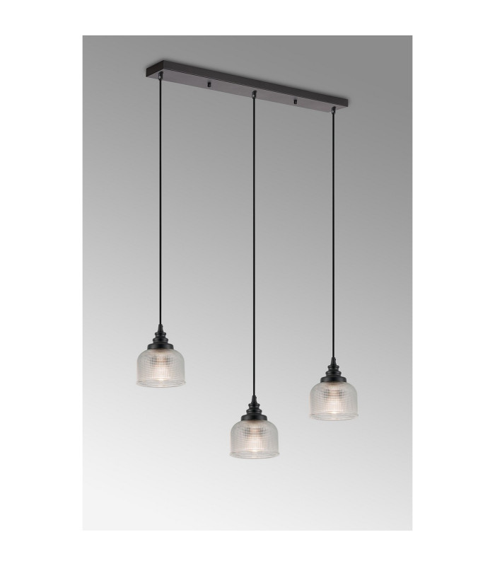 DeRuyter 3 Light Linear Pendant E27 Satin Black/Prismatic Dome Glass Clear-10