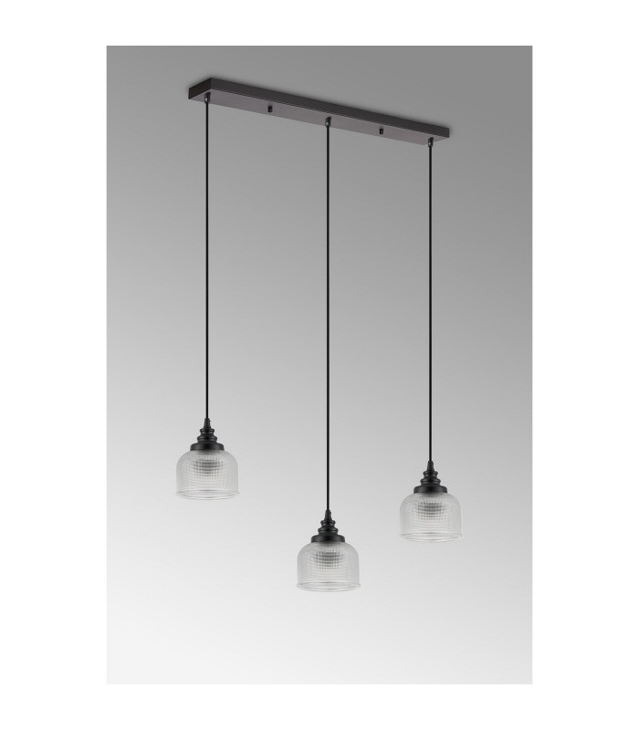 DeRuyter 3 Light Linear Pendant E27 Satin Black/Prismatic Dome Glass Clear-11