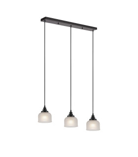 DeRuyter 3 Light Linear Pendant E27 Satin Black/Prismatic Dome Glass Frosted-1