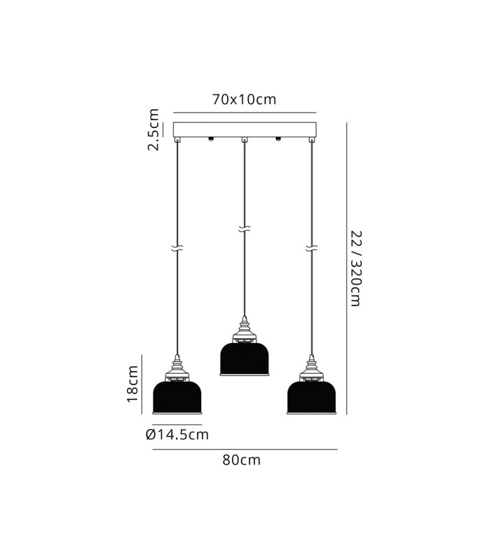 DeRuyter 3 Light Linear Pendant E27 Satin Black/Prismatic Dome Glass Frosted-2