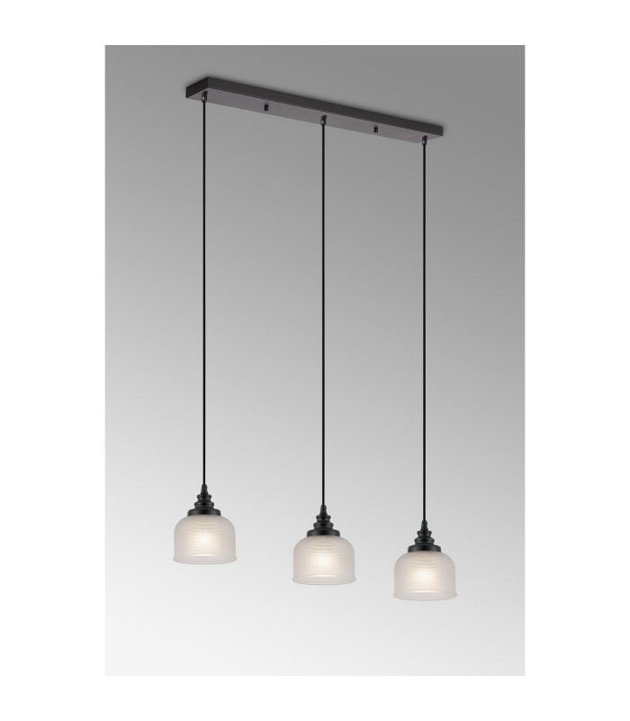 DeRuyter 3 Light Linear Pendant E27 Satin Black/Prismatic Dome Glass Frosted-3
