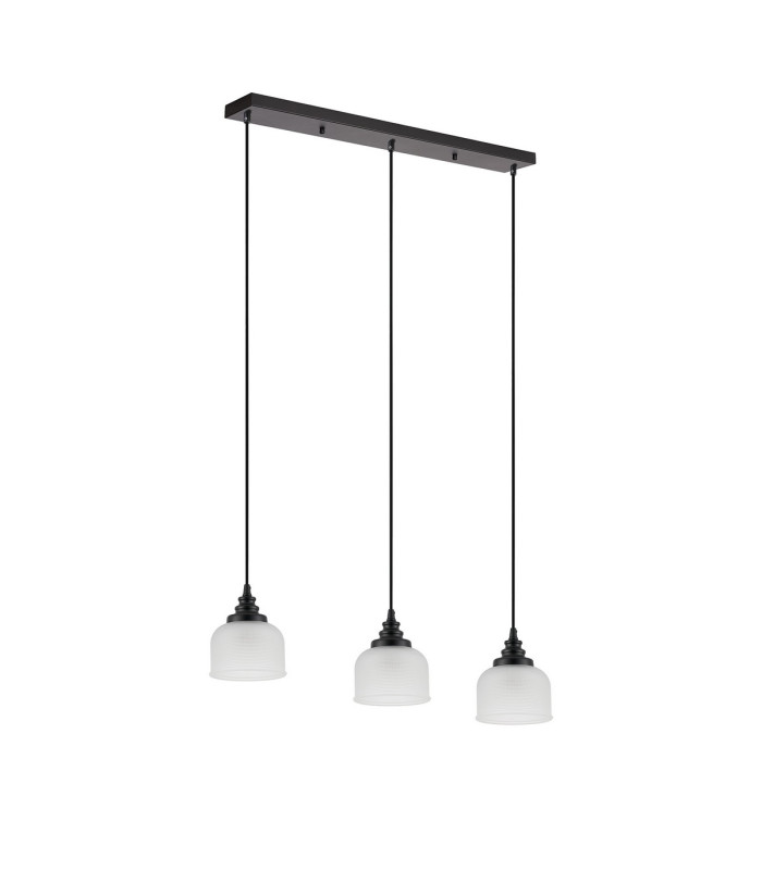 DeRuyter 3 Light Linear Pendant E27 Satin Black/Prismatic Dome Glass Frosted-4