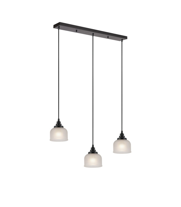 DeRuyter 3 Light Linear Pendant E27 Satin Black/Prismatic Dome Glass Frosted-5